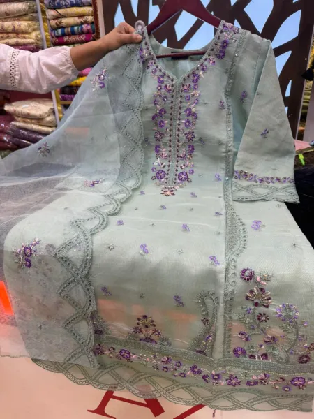 Premium Quata Party Dress – Embroidery & Sequence Work